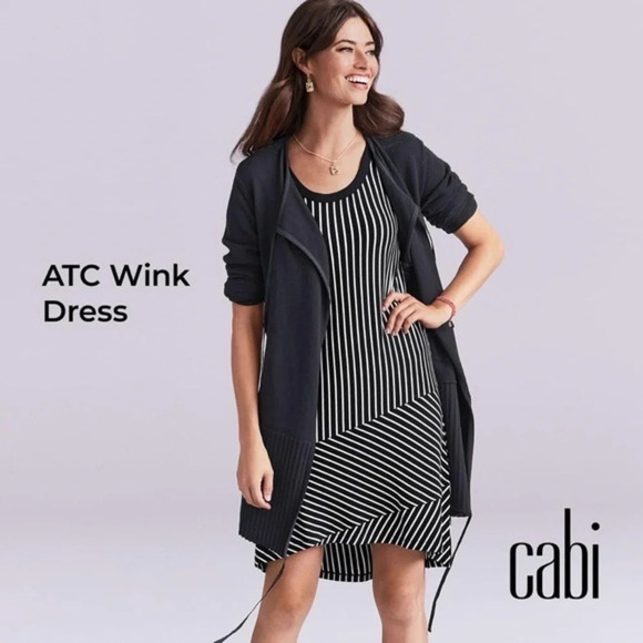 Cabi ATC Wink Striped Tank Dress in Black & White - Size XS - Picture 1 of 8